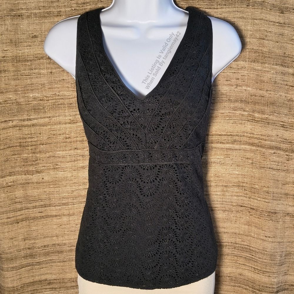 Ann Taylor Cotton Eyelet Lace Sleeveless Shell Top Black Womens 12 Large